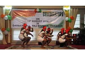 ITBP personnel presenting a Marathi Dance on the occasion of Independence Day celebration at Raj Bhawan, Itanagar